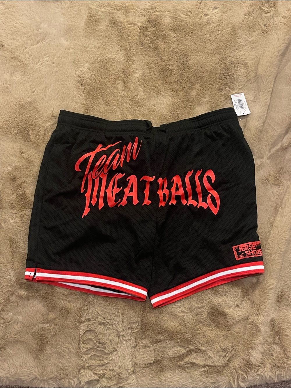 TEAM MEATBALLS JERSEY SHORE SHORTS BLACK RED MENS XL EXTRA LARGE SITUATION PAULY